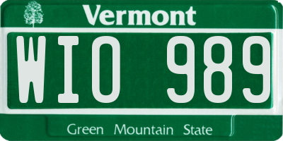 VT license plate WIO989