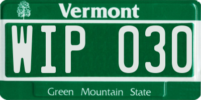 VT license plate WIP030