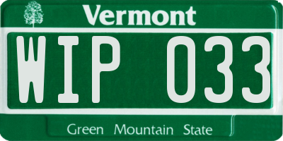VT license plate WIP033