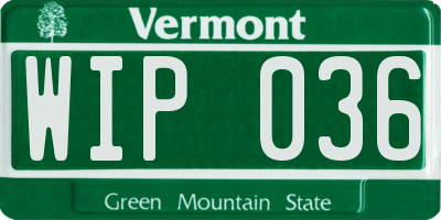 VT license plate WIP036