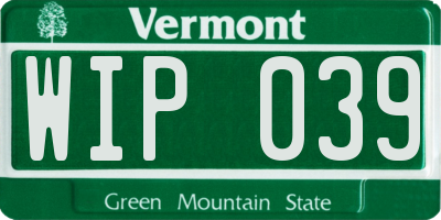 VT license plate WIP039