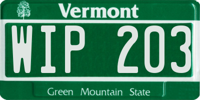 VT license plate WIP203