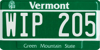 VT license plate WIP205