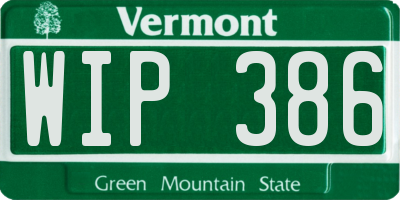 VT license plate WIP386