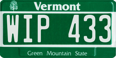 VT license plate WIP433