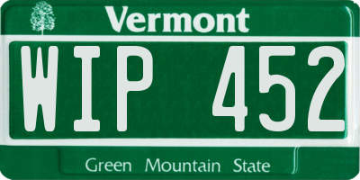 VT license plate WIP452