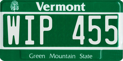 VT license plate WIP455