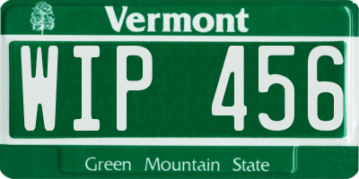 VT license plate WIP456
