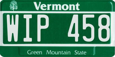 VT license plate WIP458