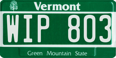 VT license plate WIP803