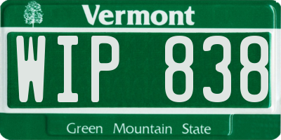 VT license plate WIP838