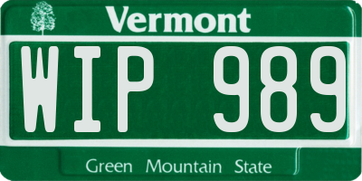 VT license plate WIP989