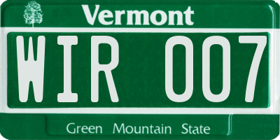 VT license plate WIR007