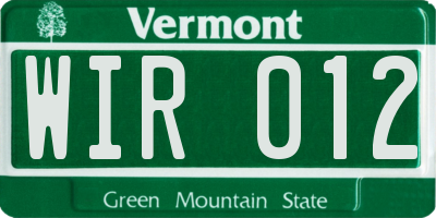 VT license plate WIR012