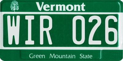 VT license plate WIR026