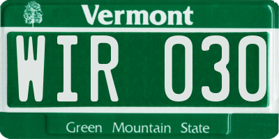 VT license plate WIR030