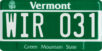 VT license plate WIR031