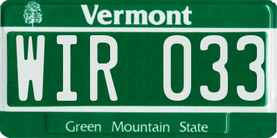 VT license plate WIR033
