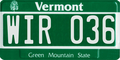 VT license plate WIR036