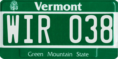 VT license plate WIR038