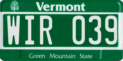 VT license plate WIR039