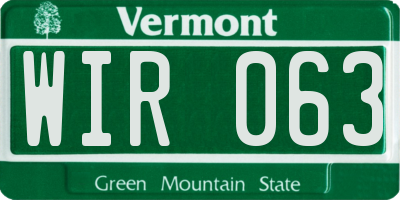 VT license plate WIR063