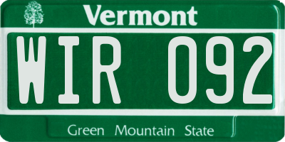 VT license plate WIR092