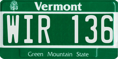 VT license plate WIR136