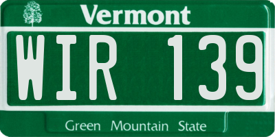 VT license plate WIR139