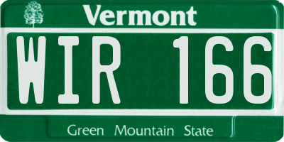VT license plate WIR166