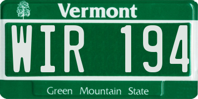 VT license plate WIR194