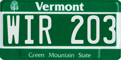 VT license plate WIR203