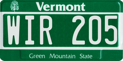 VT license plate WIR205
