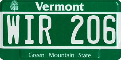 VT license plate WIR206
