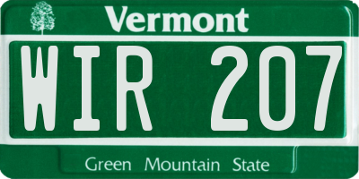 VT license plate WIR207