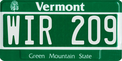 VT license plate WIR209