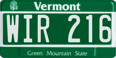 VT license plate WIR216