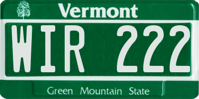 VT license plate WIR222