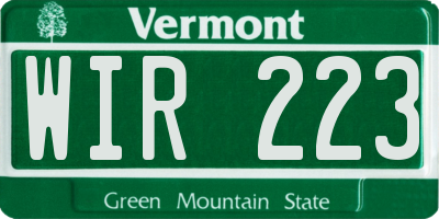 VT license plate WIR223