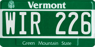 VT license plate WIR226