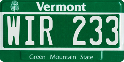 VT license plate WIR233