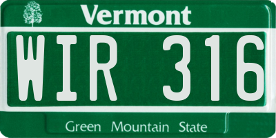 VT license plate WIR316