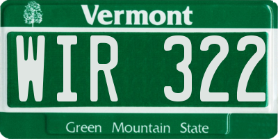 VT license plate WIR322