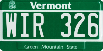 VT license plate WIR326