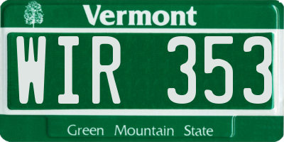 VT license plate WIR353