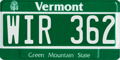 VT license plate WIR362