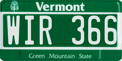 VT license plate WIR366