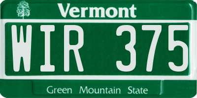 VT license plate WIR375