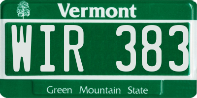 VT license plate WIR383