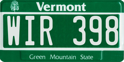 VT license plate WIR398